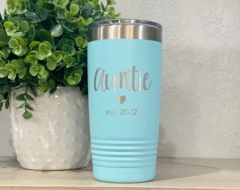 Vaso para tía, regalo para tía primeriza, vaso grabado para tía, vaso de 20 oz, anuncio de llegada de tía, revelación de tía, regalo de cumpleaños para tía, regalo para futura tía
