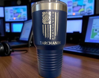 Vaso para operador de emergencias 911 grabado, regalo personalizado con bandera, vaso o botella de agua de acero inoxidable.