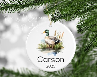 Mallard Duck Ornament, New baby Christmas keepsake with Name and Year, Wildlife Ornament