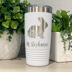 Engraved Rabbit Tumbler Personalized, 20oz Flower Bunny Travel Mug,  Bunny Gift For Woman, Gift For Rabbit Lover, Rabbit Travel Tumbler