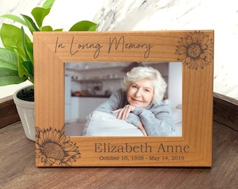 Sunflower Memorial Picture Frame | In Loving Memory Gift | Personalized Name & Dates | Wood Engraved Sympathy Frame | Remembrance Gift