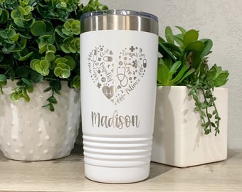 Personalized Nurse Tumbler, Nurse Appreciation, Nurse Coffee Cup, RN CNA Stethoscope Tumbler, Engraved Nurse Gift, Nurse Graduation Gift