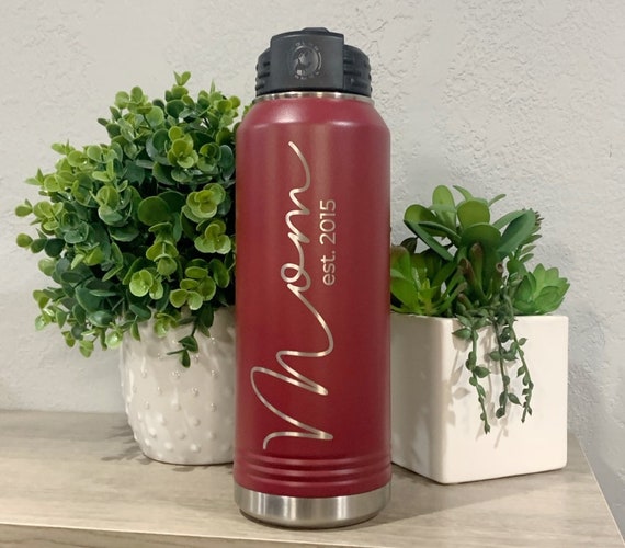 Mom Water Bottle With Straw Engraved Mom Tumbler Mom Est Gift Etched Water Bottle 32 Oz Bottle Large Water Bottle Insulated Stainless Steel