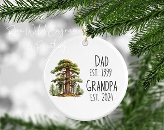 New Grandpa Ornament With Trees, Dad Established Grandpa Established, Pregnancy Announcement Reveal, Grandfather Keepsake