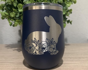 Vaso de vino con diseño de conejito floral, vasos con forma de animal, copa de vino con forma de conejo, regalo para amantes de la naturaleza.