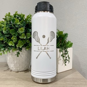 Engraved Lacrosse Water Bottle With Straw, Lacrosse Coach Or Player Gift Mom Dad, Sports Tumbler Large 32oz Water Bottle