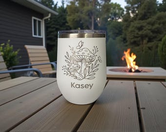 Mushroom Wine Tumbler Personalized, Cottagecore Drinkware, Nature Lover Gift