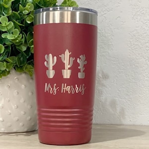 Cactus Tumbler Personalized, Desert Theme, Cactus Coffee Cup, Engraved Tumbler 20oz, Tumbler With Plants, Cactus Mug, Gardening Gift