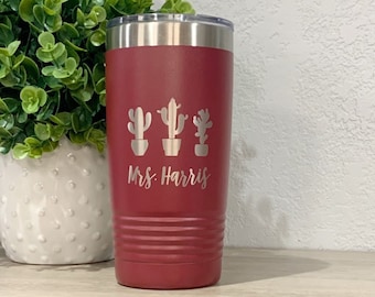 Cactus Tumbler Personalized, Desert Theme, Cactus Coffee Cup, Engraved Tumbler 20oz, Tumbler With Plants, Cactus Mug, Gardening Gift