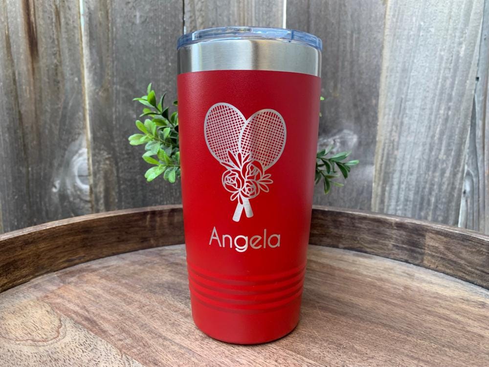 Engraved Tennis Tumbler Personalized, Tennis Coach Gift, Tennis Mom, Floral Tennis Rackets, Tennis Gift Idea, Gift From Team, 20oz or 30oz