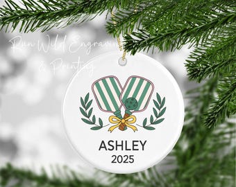 Pickleball Ornament Personalized With Name and Year, Sports Tree Decoration