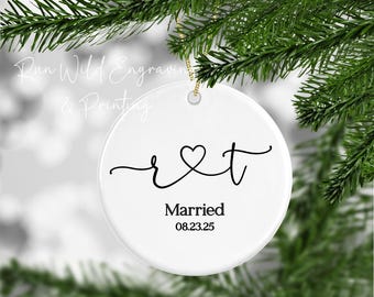Married Ornament With Couple’s Initials, Heart & Date | Ceramic Ornament
