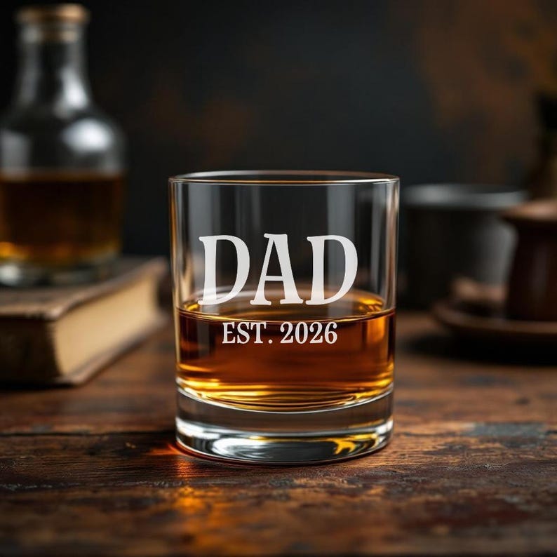 Dad Whiskey Glass, Dad Pregnancy Announcement Gift, Dad Established, Rocks Glass, First Father's Day Gift image 1