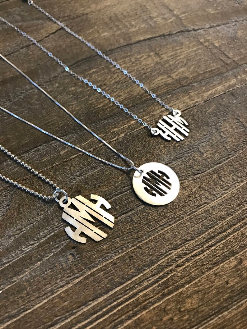 Monogram Necklace Silver Monogram Necklace Custom Monogram Etsy