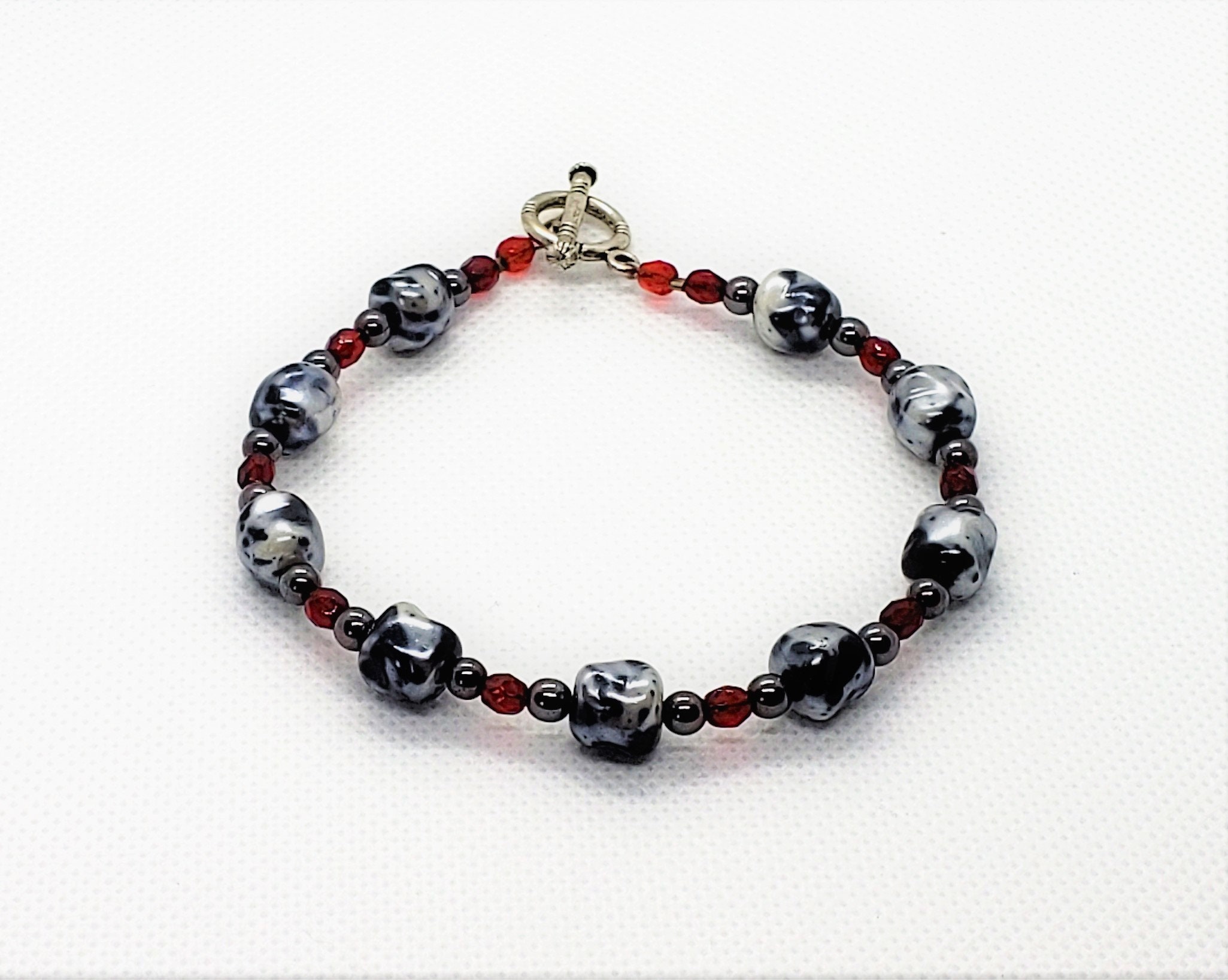 Obsidian Pagan Wicca Jewellery Gift Hematite Crystal Bracelet with Triquetras 