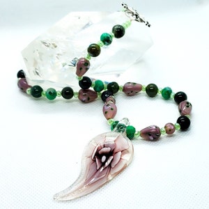 Moss Agate & Painted Glass Necklace. Wiccan, Pagan, Metaphysical, Spiritual