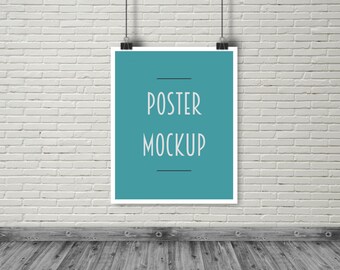 Download Large Poster Mockup Hanging Poster Mockup Binder Clip Paper Clip White Brick Background 8 X 10 4 X 5 16 X 20 Neutral Modern Stock Free Logo 3d Mockups PSD Mockup Templates