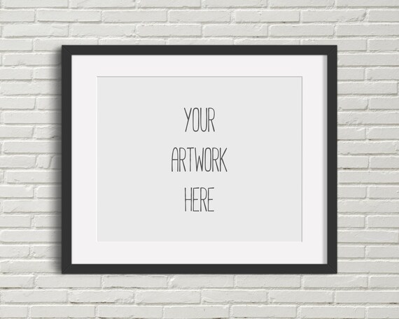 Frame Mockup Black Frame White Brick Wall Styled Stock
