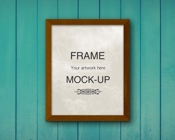 Frame Mockup Teal Background Teal Wood Digital Frame Poster