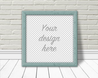 Download Free Mock-up, square frame, digital frame, frame mock-up, frame overlay, brick wall, wood floor, instant download PSD Template