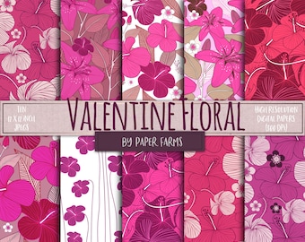 Valentine's digital paper, Valentine's scrapbook paper, flowers, floral, romance, love, pink, digital paper, scrapbook paper, DOWNLOAD