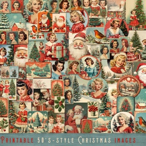 Coisas efêmeras do Natal dos anos 1950, imagens do Natal dos anos 1950, Natal retrô, diário de lixo, para impressão, mulheres dos anos 1950, Papai Noel dos anos 1950, DOWNLOAD DIGITAL