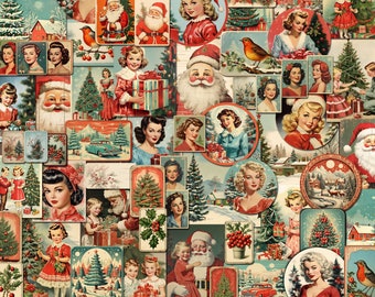 Oggetti effimeri natalizi degli anni '50, immagini natalizie degli anni '50, Natale retrò, diario spazzatura, stampabile, donne degli anni '50, Babbo Natale degli anni '50, DOWNLOAD DIGITALE