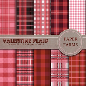 Valentine digital paper, valentine plaid digital paper, love digital paper, pink plaid, red plaid, valentine scrapbook, instant download