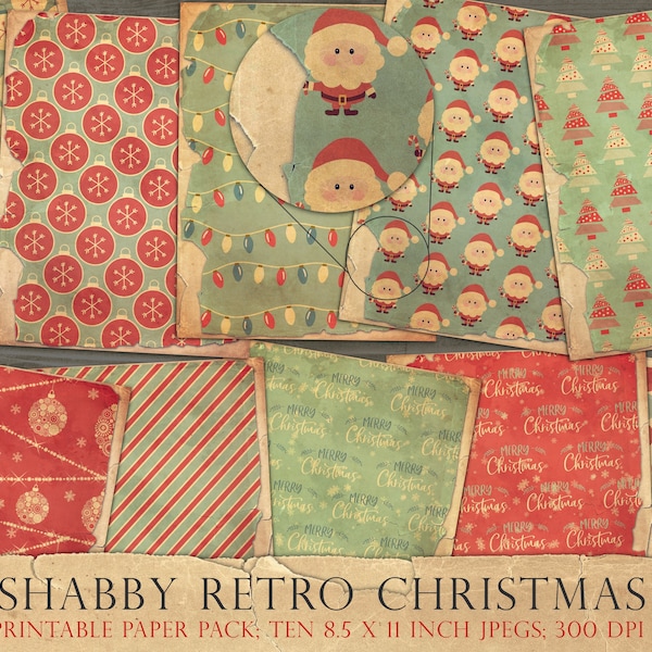 Vintage Christmas, junk journal, 8.5 x 11, printable, shabby christmas, digital paper, scrapbook paper, vintage Santa, digital, DOWNLOAD