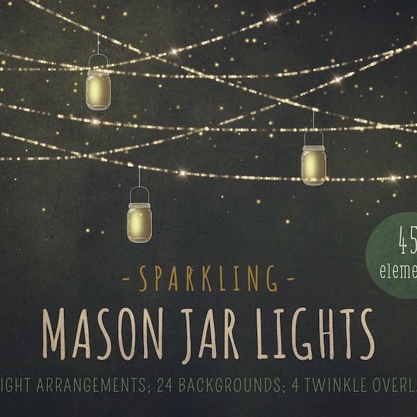 Mason jar lights clipart, mason jars, string lights, fairy lights, overlay, overlays, clipart, light strings, fireflies, sparkling, DOWNLOAD