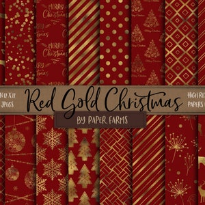 Rot gold, gold rot, digitales Papier Weihnachten, Scrapbook Papier, Blattgold, rot, Rentier, Schneeflocken, Weihnachten, Streifen, Bäume, DOWNLOAD