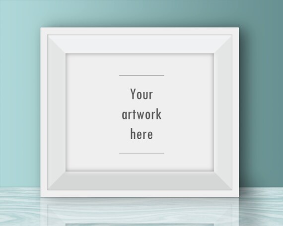 Horizontal poster mockup, 10 x 8 inches, 5 x 4 inches, 20 x 16 inches, teal room mockup, white frame, digital frame, mock-up, nursery, kid's