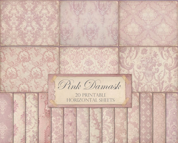 Pink junk journal sheets, journal pages, pink damask, backgrounds, ephemera, scrapbook paper, foldable, vintage, wallpaper, rose, DOWNLOAD