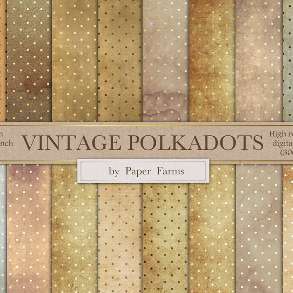 Vintage polkadots, vintage dots, retro dots, retro polkadots, digital paper, scrapbook paper, vintage, grunge, dots, circles, gold, DOWNLOAD