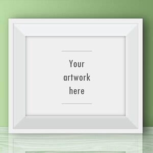 Horizontal frame mockup, 10 x 8 frame mockup, 5:4 aspect ratio, white frame mockup, green room, children&#39;s room, nursery, digital frame