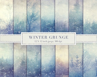 Winter grunge, shabby winter, junk journal, digital paper, scrapbooking paper, Christmas, snow, textures, background, vintage, DOWNLOAD