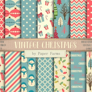 Vintage Christmas digital paper, vintage Christmas scrapbook paper, retro Christmas digital paper, retro Christmas scrapbook paper, DOWNLOAD