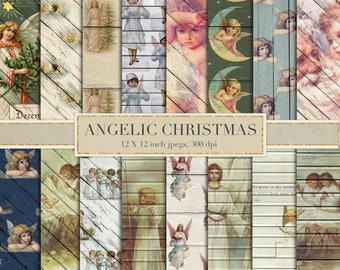 Angels digital paper, rustic, Christmas digital paper, Christmas, scrapbook paper, digital paper, angels, angelic, vintage, wood, DOWNLOAD