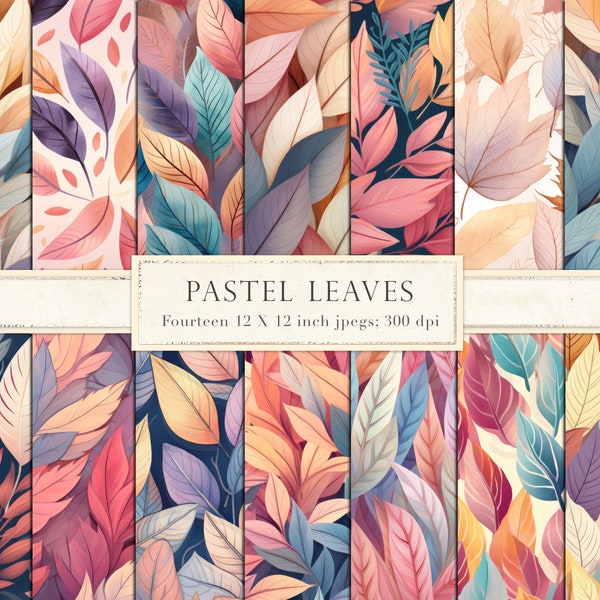 Pastel leaves, abstract leaves, pastel foliage, digital paper, scrapbook paper, backgrounds, pink, pale, leaf, commercial use, DOWNLOAD