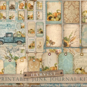 Herfst junk journal kit, afdrukbaar, herfst, Thanksgiving, vintage, journal kit, junk journal, ATC-kaarten, horizontale collagebladen, DOWNLOAD