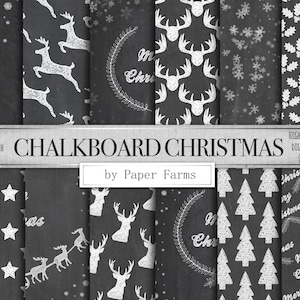 Weihnachtstafel digitales Papier, Weihnachtstafel Scrapbookpapier, Weihnachten, Tafel, Kreidemuster, Hintergrund, Reh, DOWNLOAD