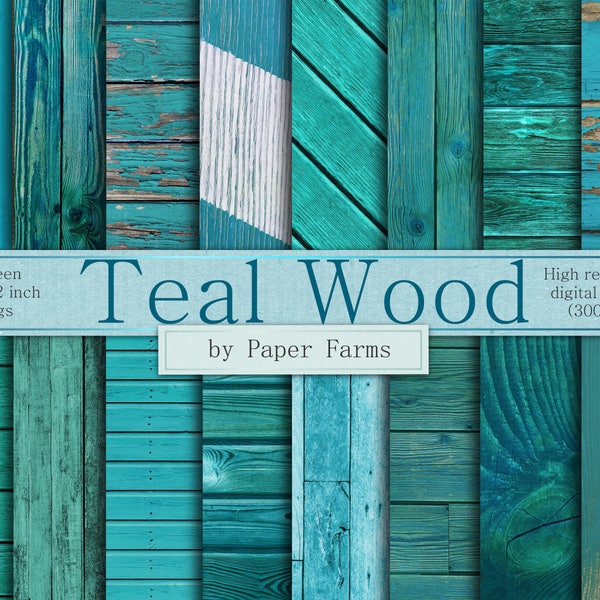 Teal wood backgrounds, teal wood digital paper, teal wood textures, shabby wood, vertical panels, horizontal panels, teal, INSTANT DOWNLOAD