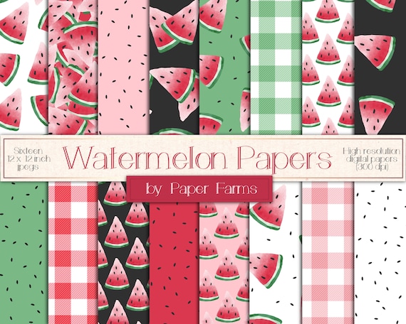 Summer digital paper, watermelon digital paper, summer, watermelon, melon, scrapbook paper, watermelon patterns, plaid, red, seeds, DOWNLOAD