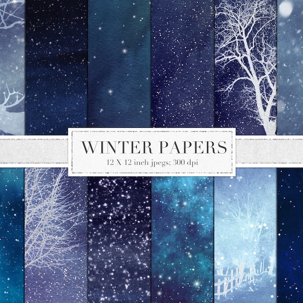 Winter digital paper, winter scrapbook paper, snow, winter, christmas, trees, snow fall, backgrounds, digital paper, scrapbook, DOWNLOAD