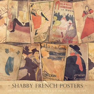 Vintage french posters,  junk journal sheets, digital sheets, printable, shabby, 8.5 x 11, collage, digital paper, scrapbook paper, DOWNLOAD