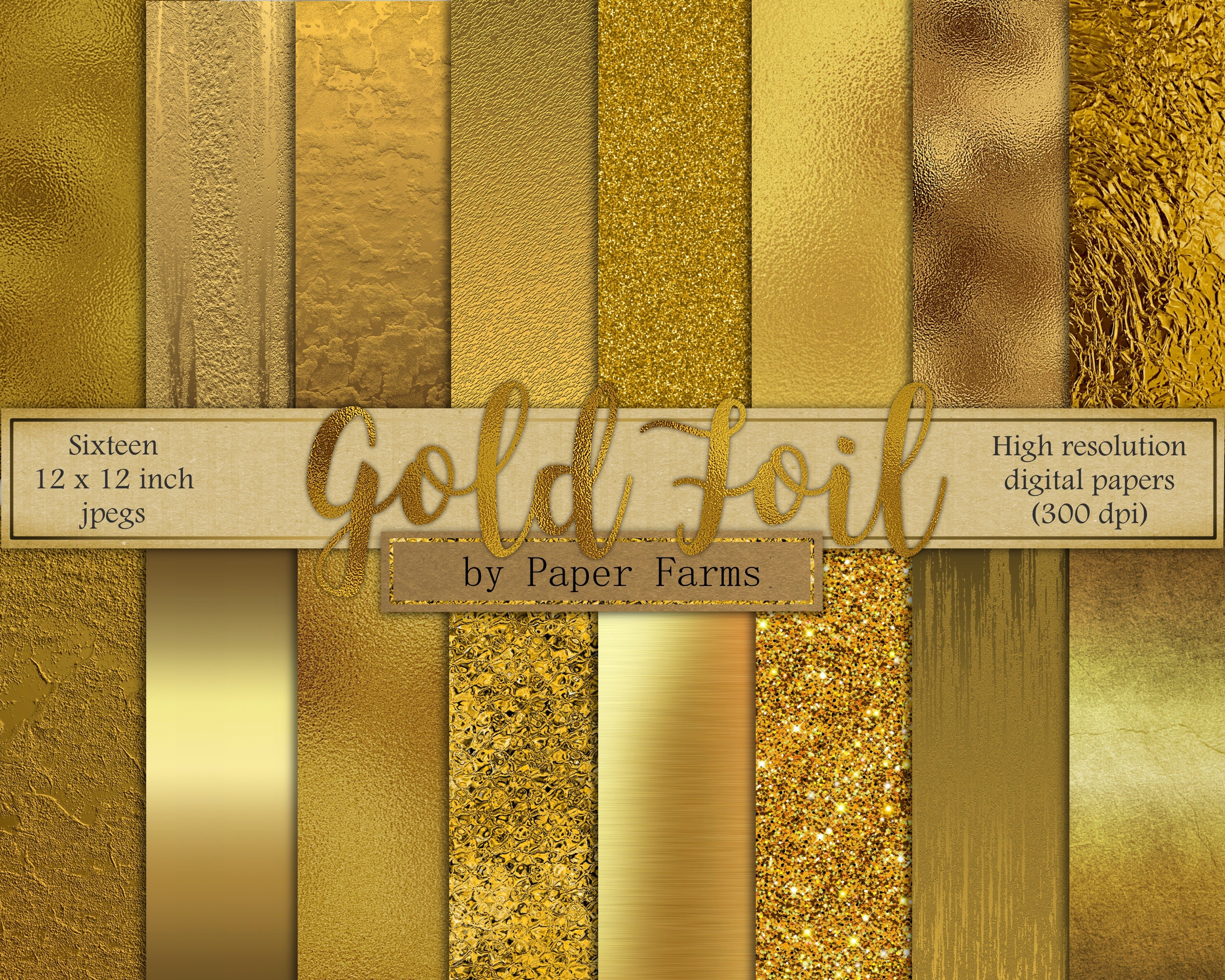 Gold Digital Paper, Gold Foil Digital Paper, Gold Foil, Scrapbook