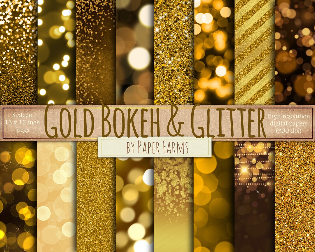 Gold Bokeh Digital Paper, Gold Glitter Bokeh, Digital Paper, Scrapbook