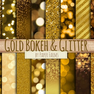Gold bokeh digital paper, gold glitter bokeh, digital paper, scrapbook paper, gold bokeh, gold glitter, printable glitter, instant download