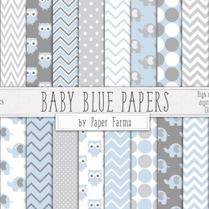 Baby blue digital paper, blue, grey, baby boy, digital paper, scrapbook paper, owl digital paper, elephant digital paper, chevron, DOWNLOAD