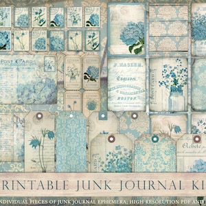 Printable junk journal kit, ephemera, teal junk journal, damask, horizontal, collage sheets, journal supplies, vintage, printable, DIGITAL
